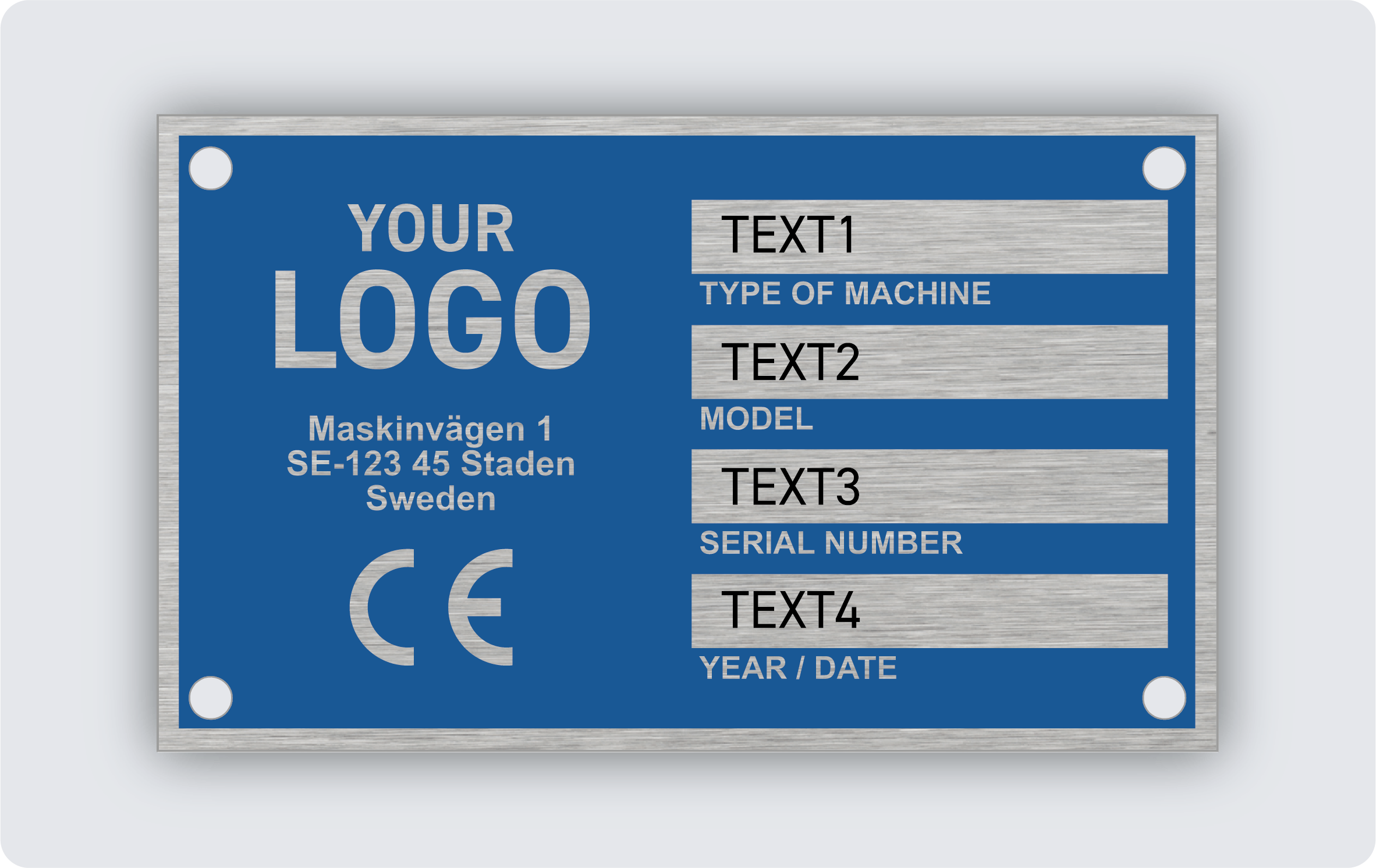 Maskinskylt infärgad aluminium 100x60mm