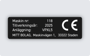 Maskinskylt svart aluminium 100x30mm