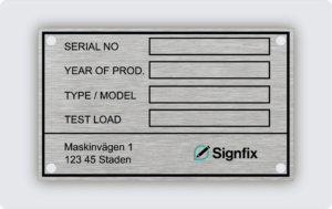 Maskinskylt infärgad aluminium 100x60mm